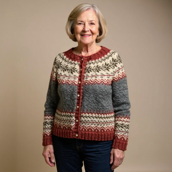 Atasha | Vintage Isländischer Cardigan für Damen mit Rundhalsausschnitt