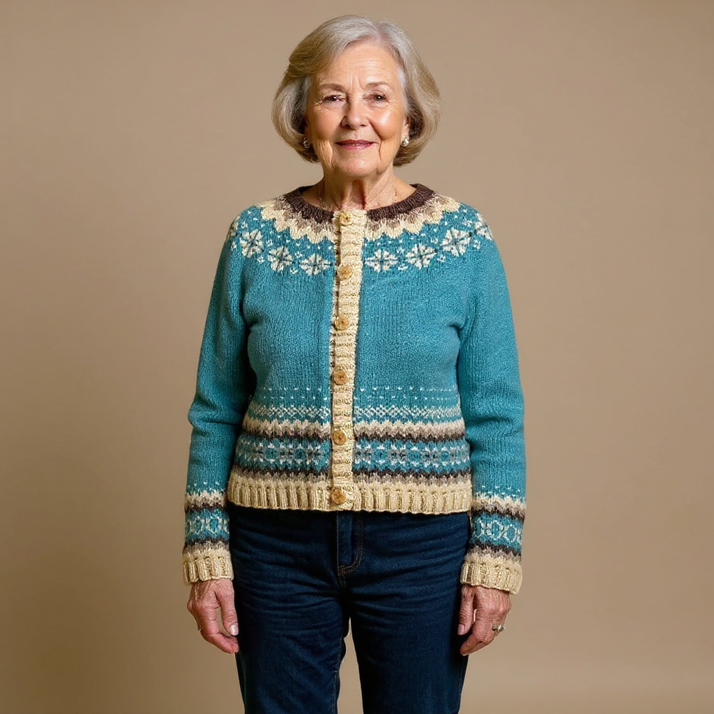 Allaira | Vintage Isländischer Cardigan für Damen mit Rundhalsausschnitt