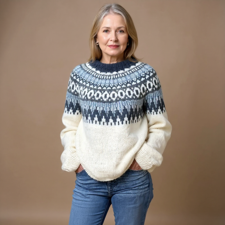 Maecey | Vintage Isländischer Pullover für Damen mit Rundhalsausschnitt