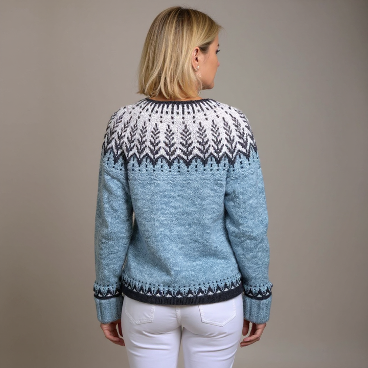 Clara | Vintage Isländischer Cardigan für Damen mit Rundhalsausschnitt