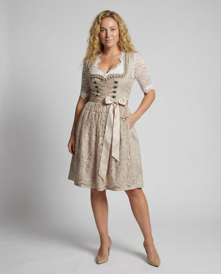 Damen Dirndlkleid zum Schnüren mit Spitzenärmeln