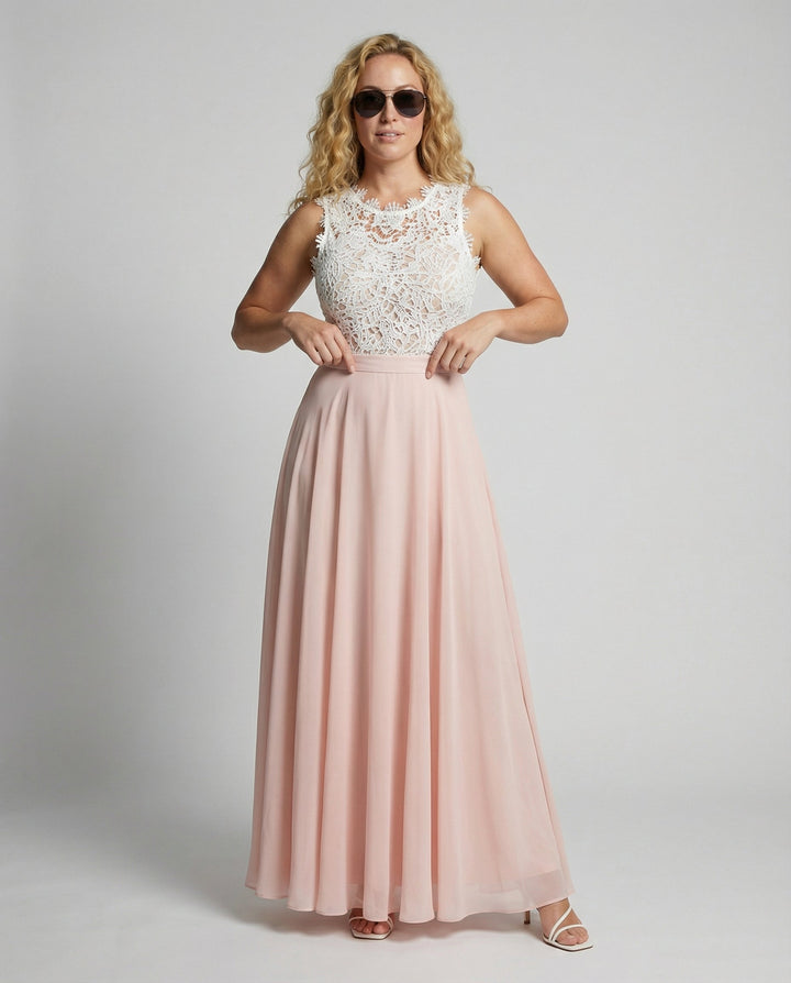 Damen Ärmelloses Spitzen-Maxikleid mit Rundhalsausschnitt