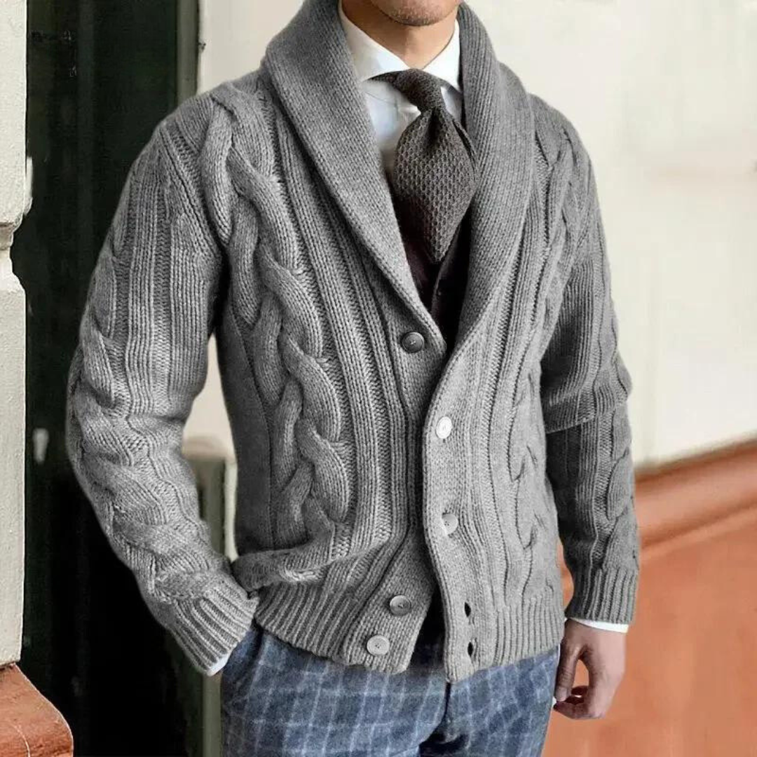 Robert | Gestrickte Herren-Strickjacke mit V-Ausschnitt und langen Ärmeln