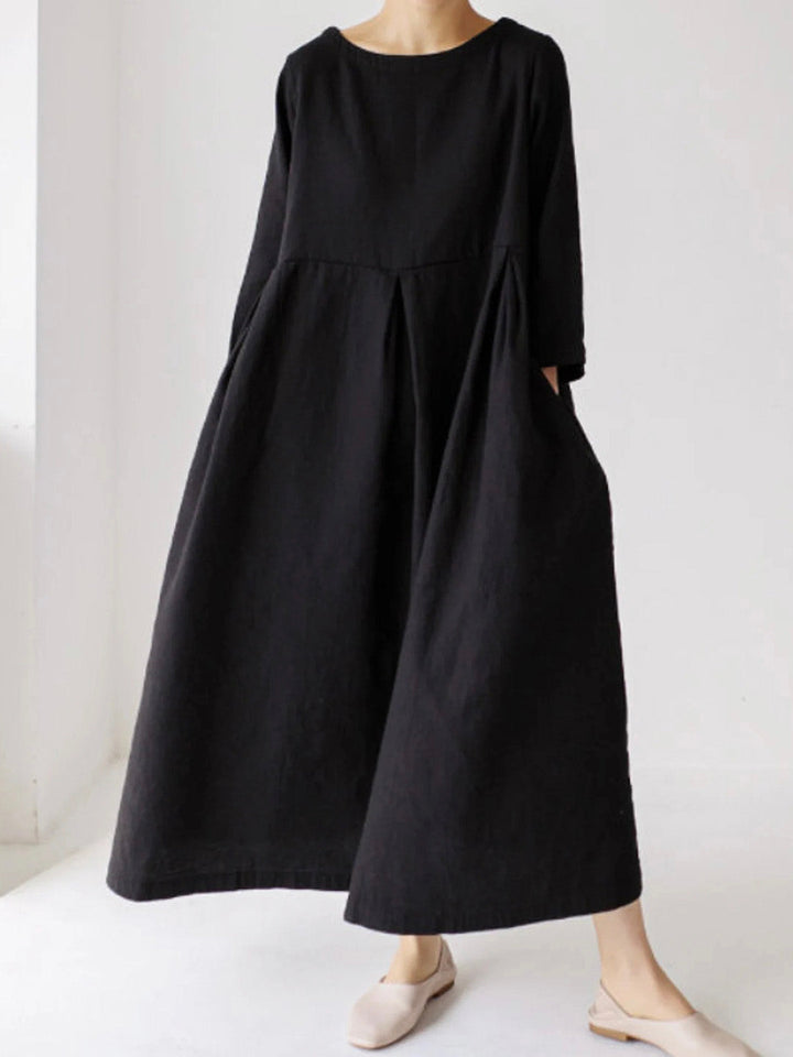 Ella | Lockeres Midikleid für Damen mit Seitentaschen und Rundhalsausschnitt