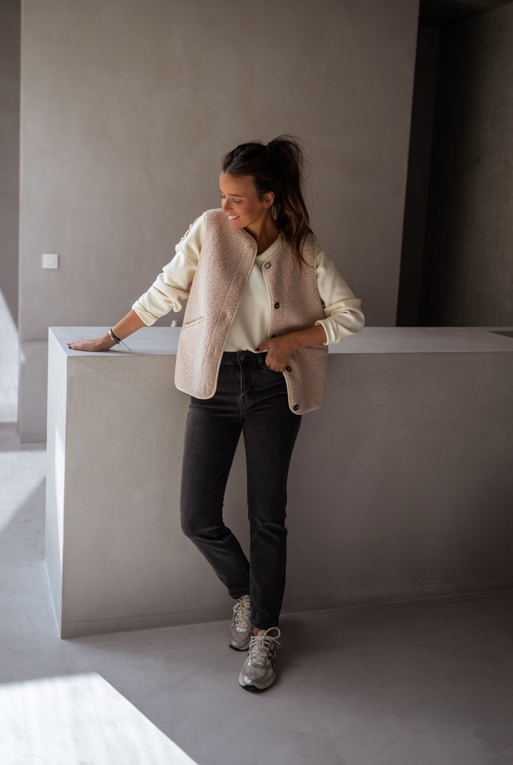 Alina | Damen Weste mit Rundhalsausschnitt, Taschen und Knöpfen