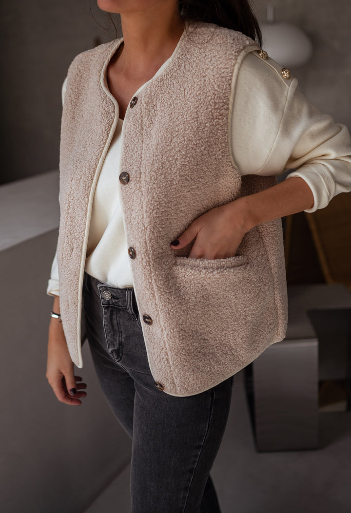 Alina | Damen Weste mit Rundhalsausschnitt, Taschen und Knöpfen
