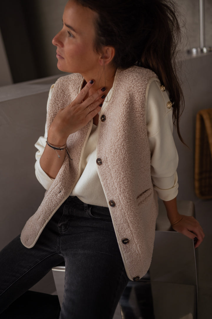 Alina | Damen Weste mit Rundhalsausschnitt, Taschen und Knöpfen