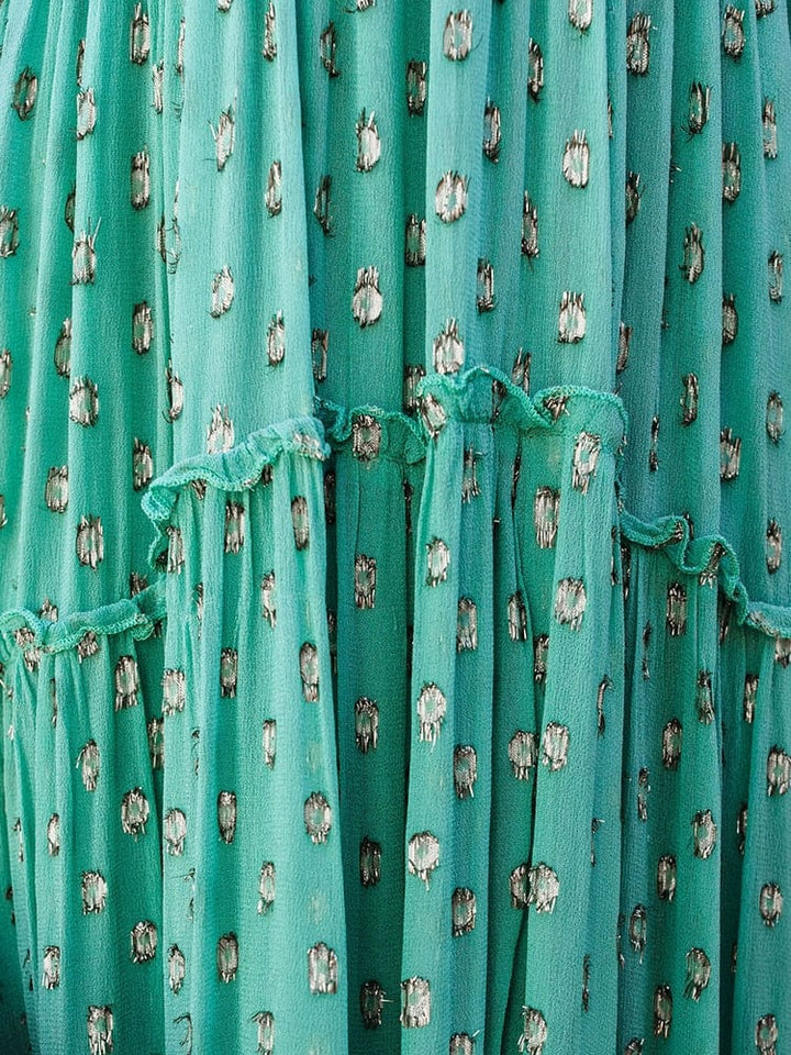 Evi Grüne Maxi Kleid mit V-Ausschnitt und Sommerlichem Ibiza-Muster