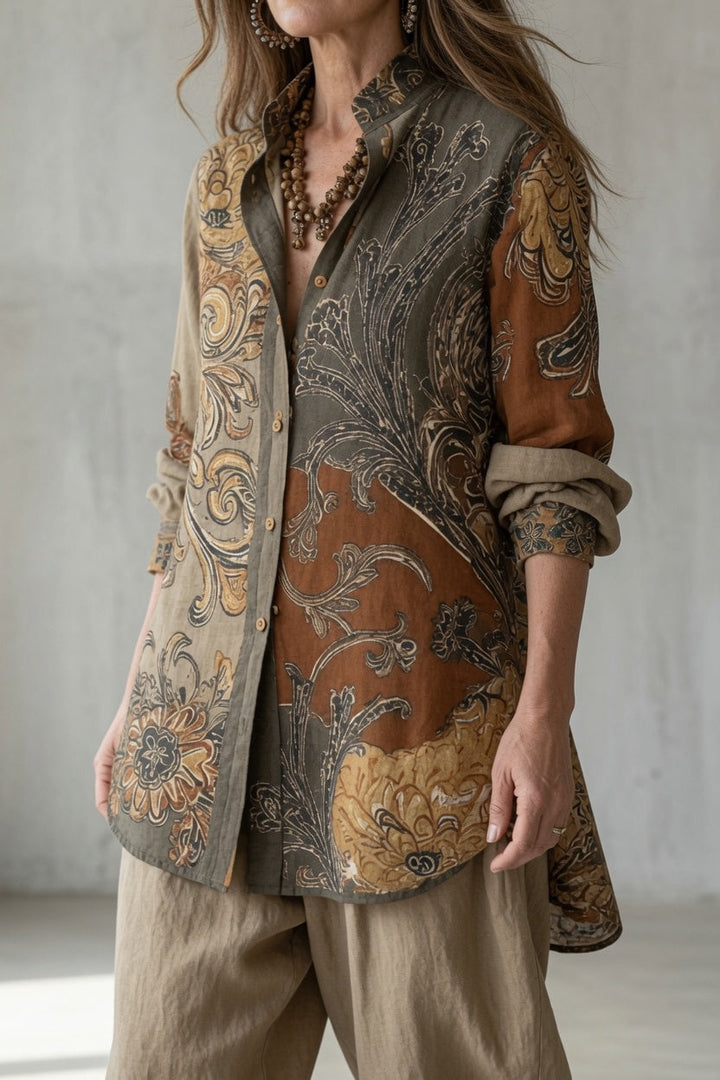 Elena | Women's Floral Long Sleeve Top & Pants Set with Buttons