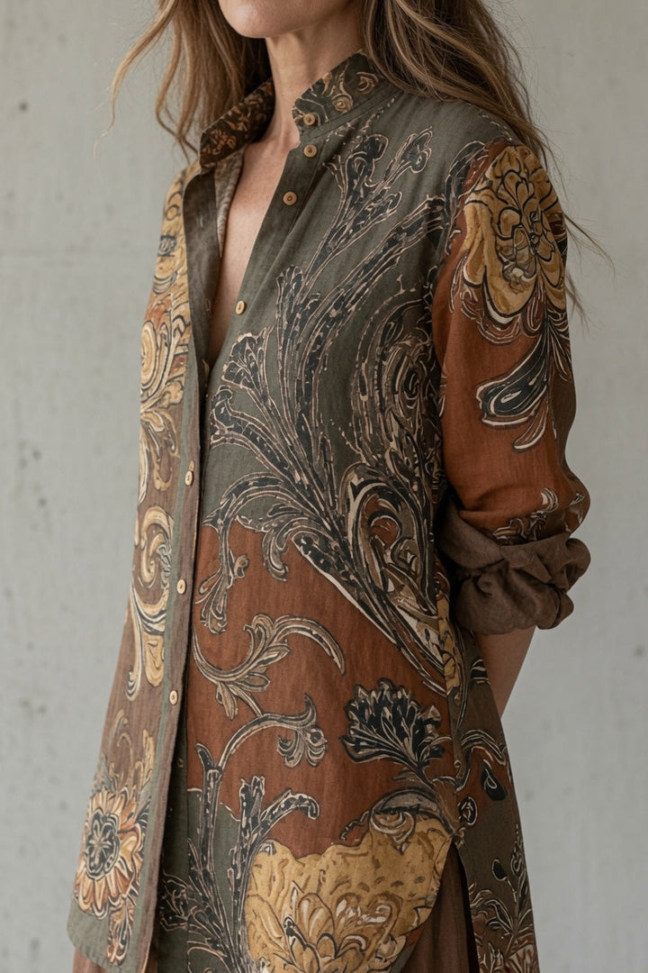 Elena | Women's Floral Long Sleeve Top & Pants Set with Buttons