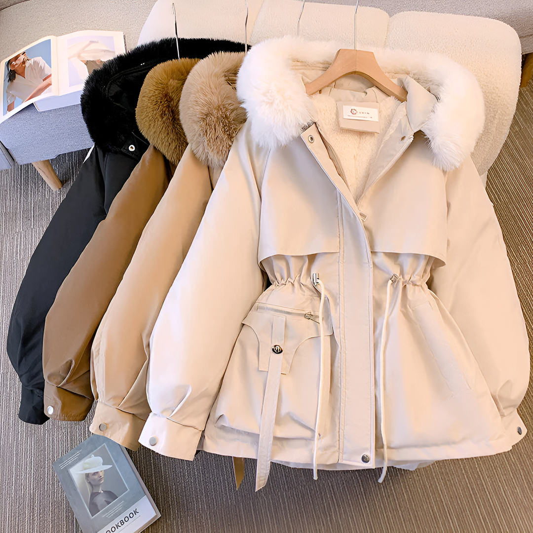 Olivia | Eleganter Wintermantel für Damen mit Kapuze und langen Ärmeln
