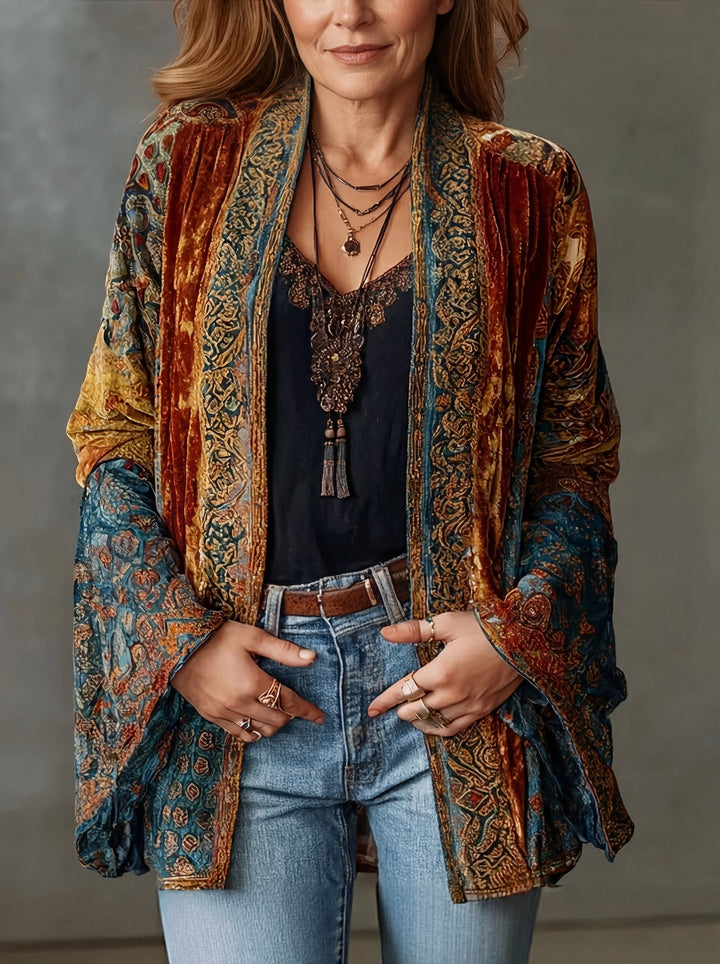 Aria | Boho Kimono-Jacke für Damen mit Blumenmuster und V-Ausschnitt
