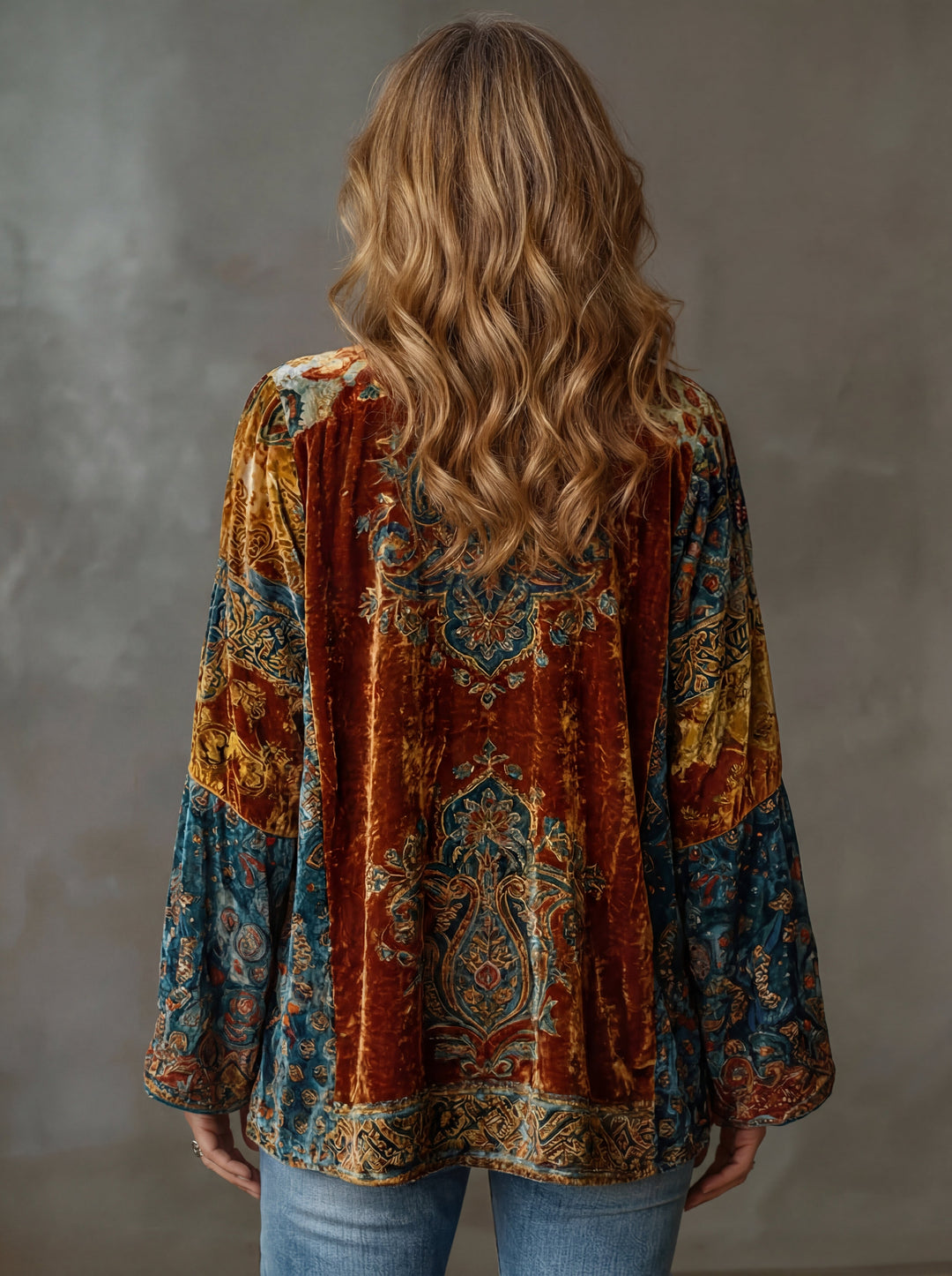Aria | Boho Kimono-Jacke für Damen mit Blumenmuster und V-Ausschnitt
