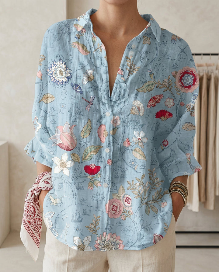 Rosalie | Floral Garden Top für Damen mit V-Ausschnitt und kurzen Ärmeln