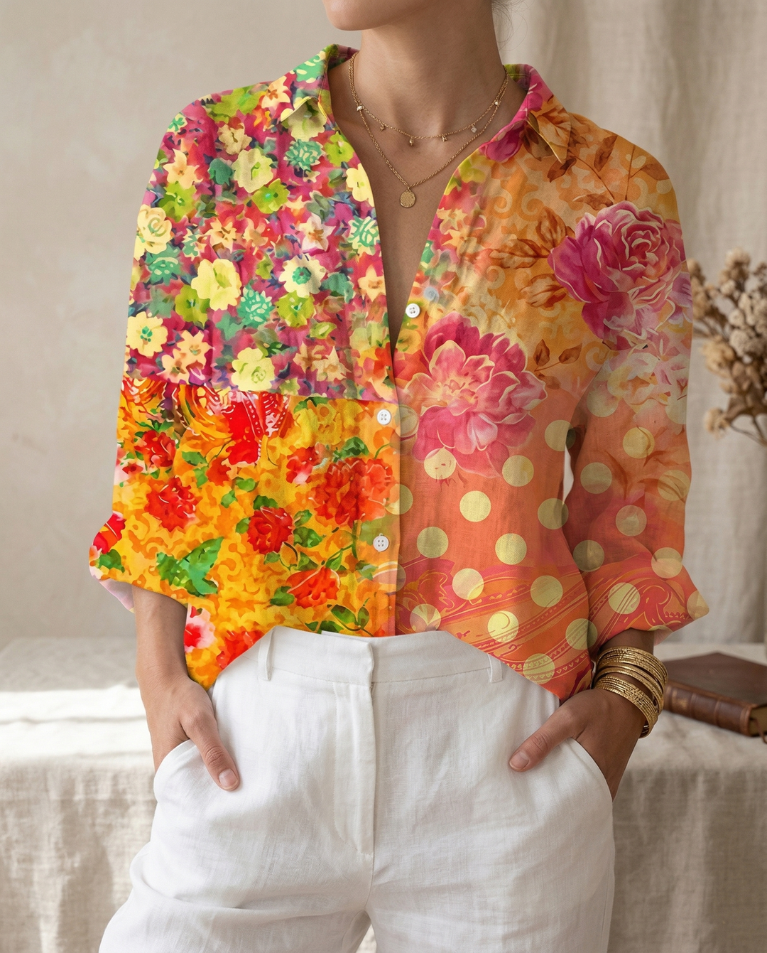 Rosalie | Floral Garden Top für Damen mit V-Ausschnitt und kurzen Ärmeln
