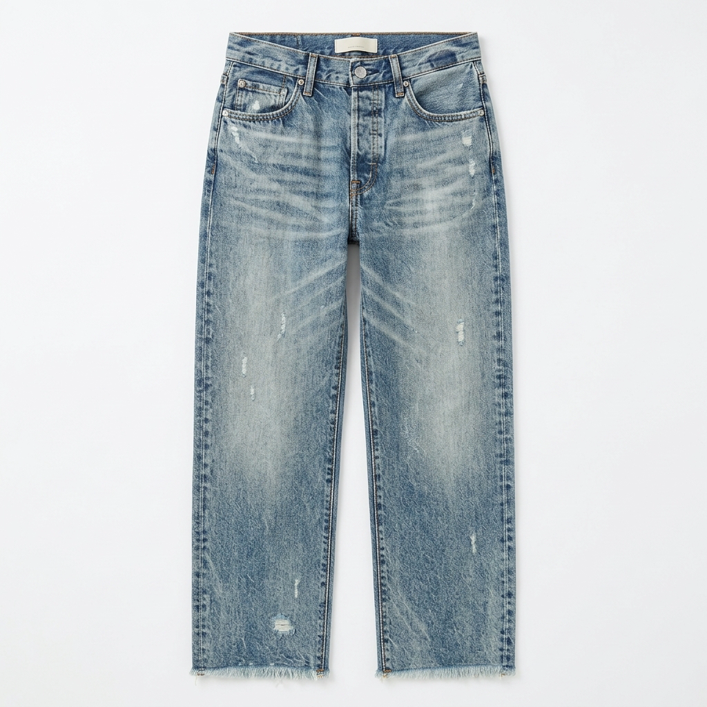 Vivara | Vintage-inspirierte, cropped Straight Leg Jeans für Damen mit Fransen