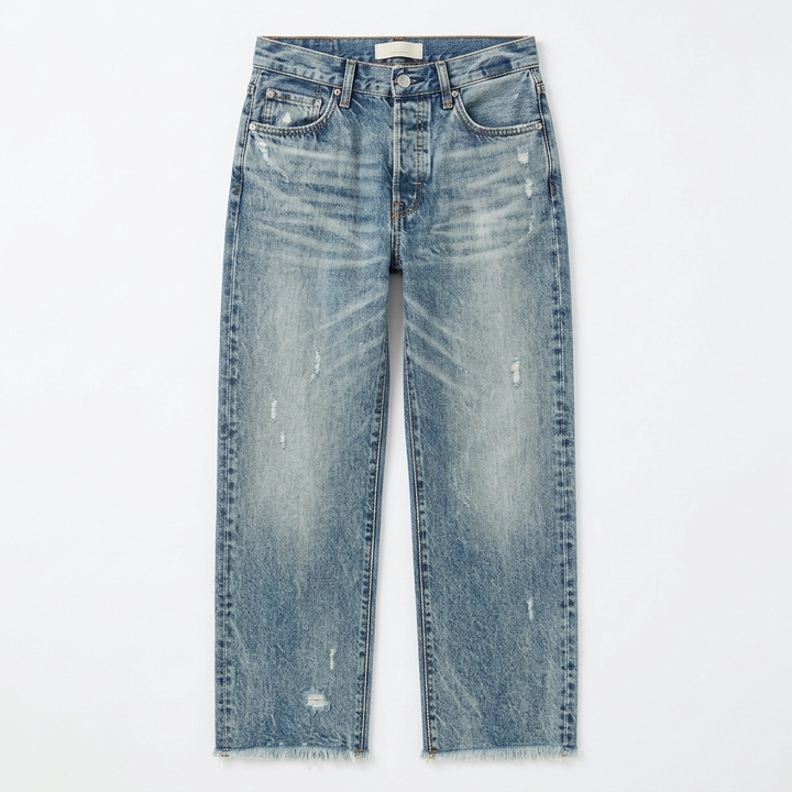 Vivara | Vintage-inspirierte, cropped Straight Leg Jeans für Damen mit Fransen