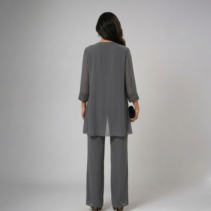 Iva Elegantes Trio-Set für Damen mit Rundhalsausschnitt und langen Ärmeln