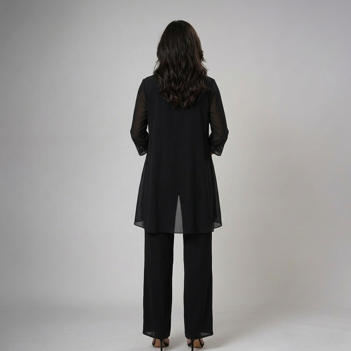 Iva Elegantes Trio-Set für Damen mit Rundhalsausschnitt und langen Ärmeln