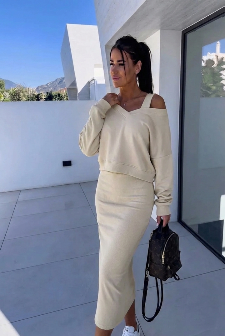 Andrea | Lässiges Sweatshirt und Kleid Set für Damen mit Rundhalsausschnitt