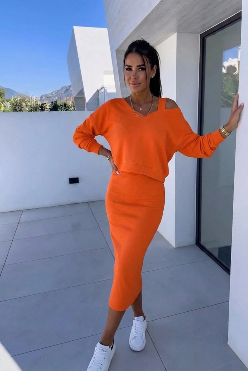 Andrea | Lässiges Sweatshirt und Kleid Set für Damen mit Rundhalsausschnitt