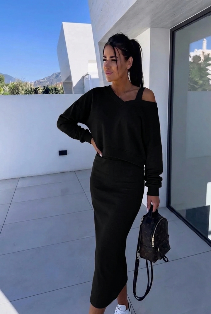 Andrea | Lässiges Sweatshirt und Kleid Set für Damen mit Rundhalsausschnitt