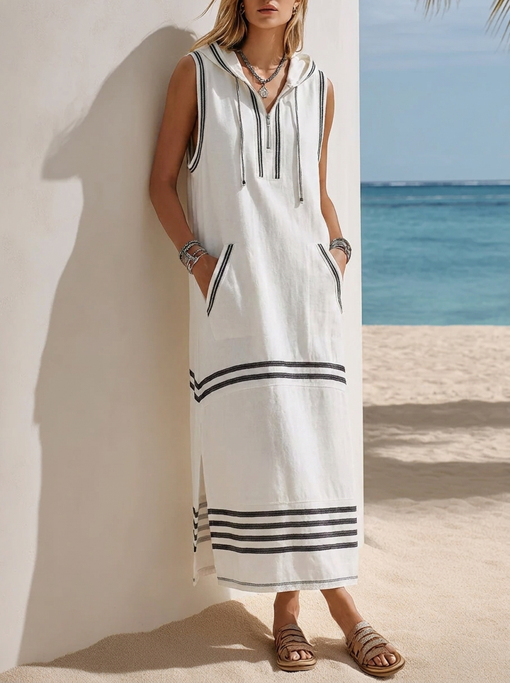 Gestreiftes Ärmelloses Kapuzen-Maxikleid | Ideal für Segelausflüge für Damen
