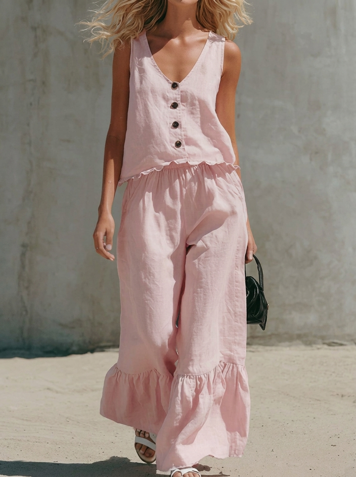 Ärmelloser Rollkragen-Top und Hosen-Set für Damen