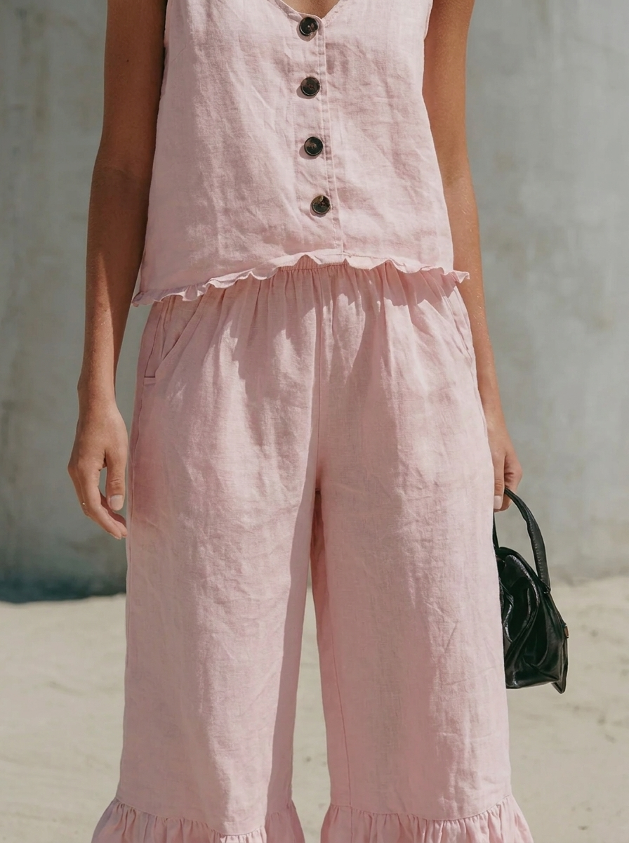 Ärmelloser Rollkragen-Top und Hosen-Set für Damen