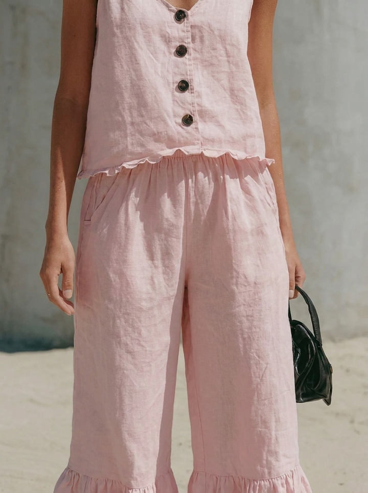 Ärmelloser Rollkragen-Top und Hosen-Set für Damen
