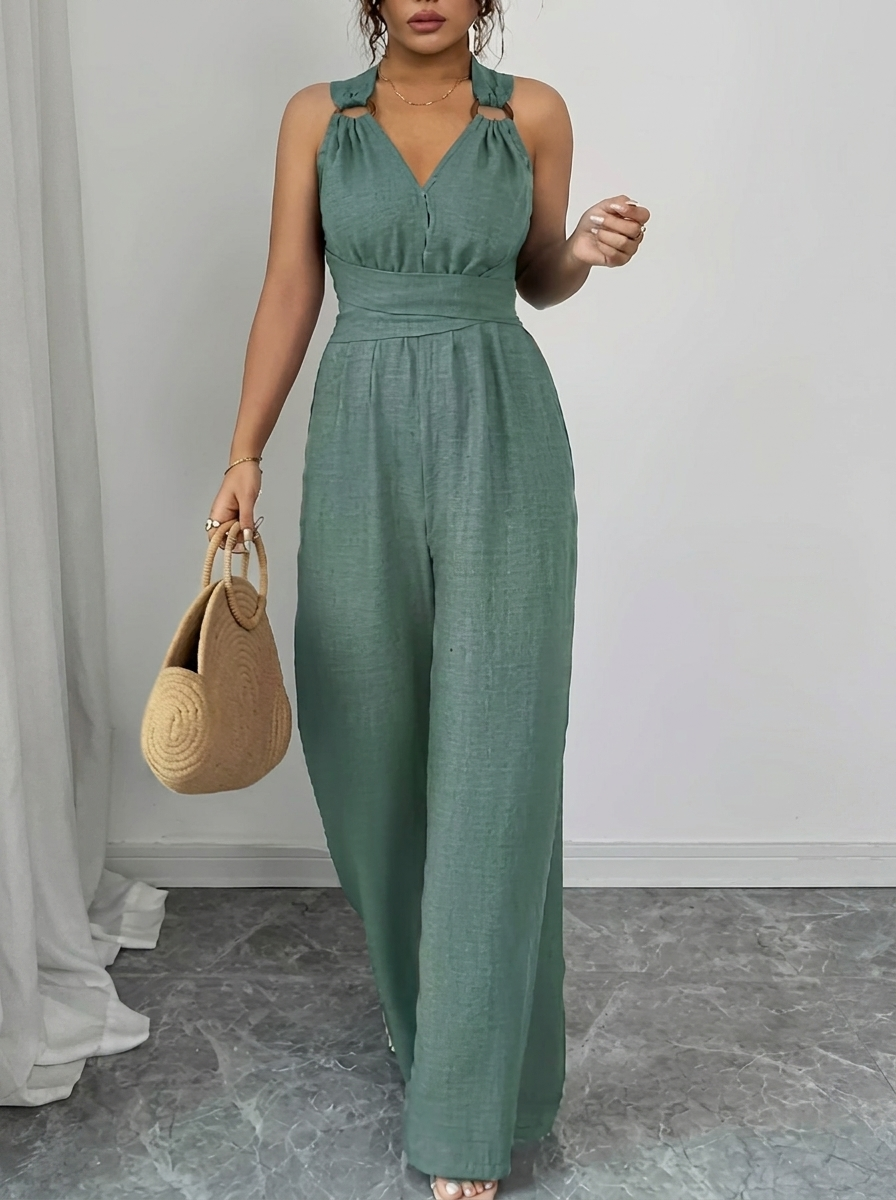 MARYAM | Einfarbiger oberteil und Jumpsuit Ensemble für Damen mit Taschen