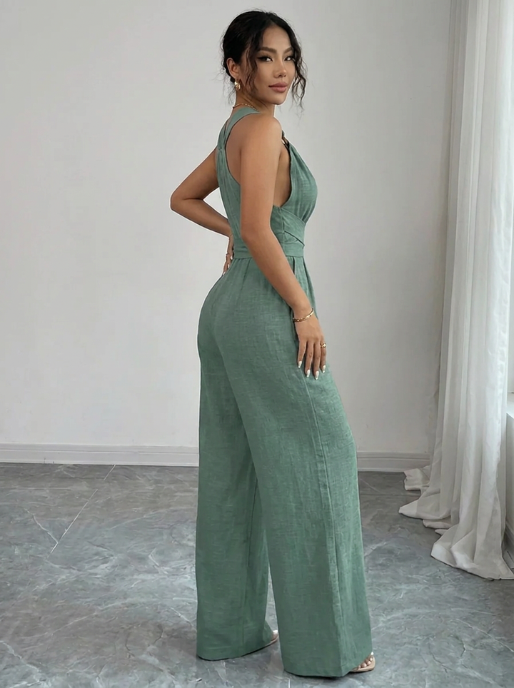 MARYAM | Einfarbiger oberteil und Jumpsuit Ensemble für Damen mit Taschen