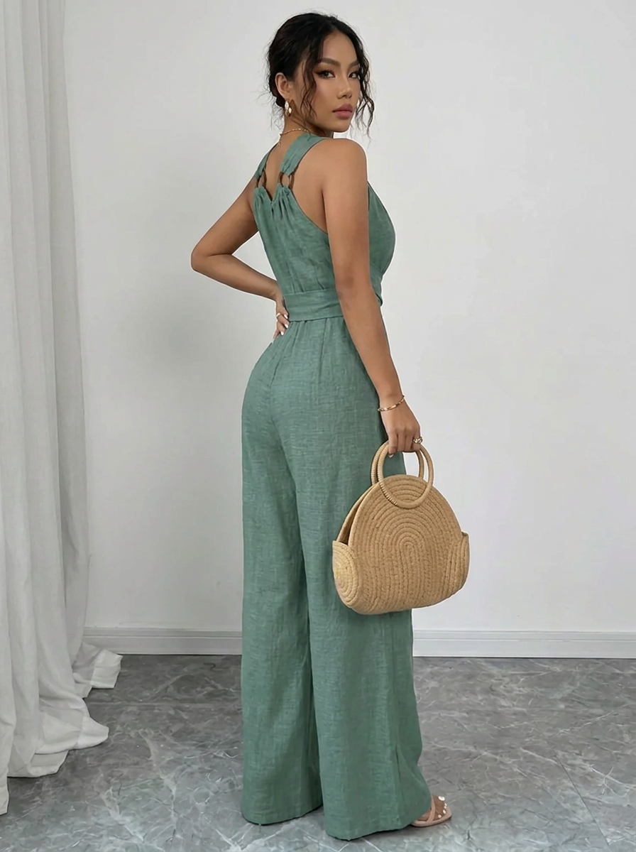 MARYAM | Einfarbiger oberteil und Jumpsuit Ensemble für Damen mit Taschen