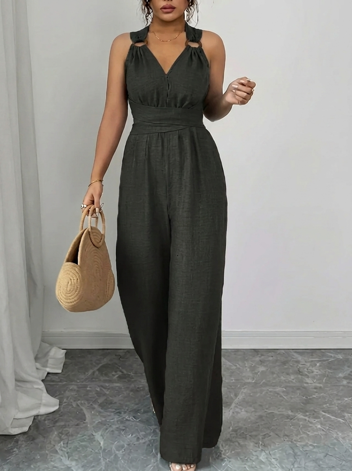 MARYAM | Einfarbiger oberteil und Jumpsuit Ensemble für Damen mit Taschen