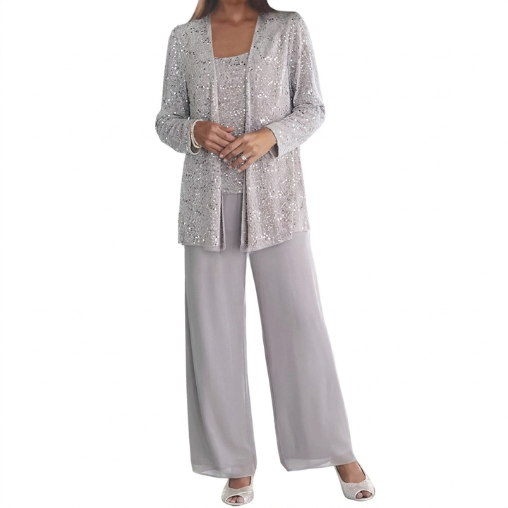 Damen Pailletten Langarm-Set