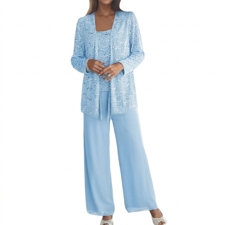 Damen Pailletten Langarm-Set