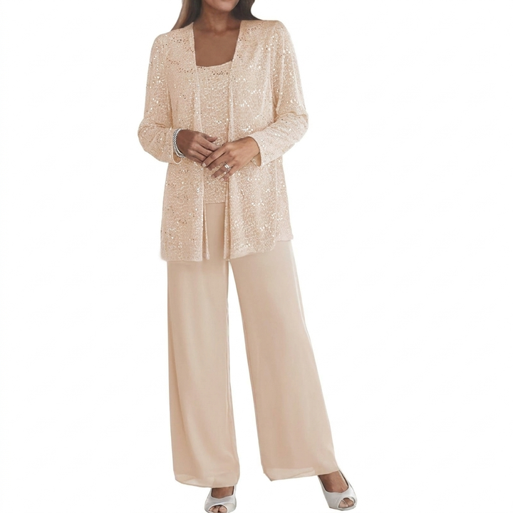 Damen Pailletten Langarm-Set