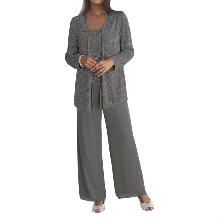 Damen Pailletten Langarm-Set