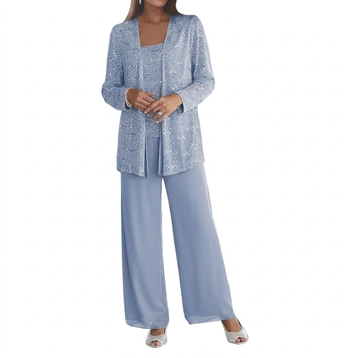 Damen Pailletten Langarm-Set