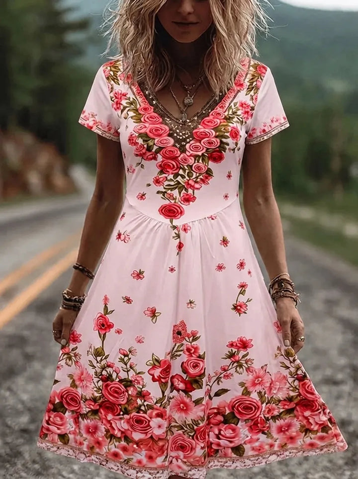 Ruby | Blossom bestickte V-Ausschnitt Midikleid für Damen