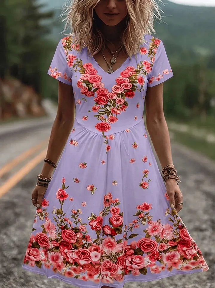 Ruby | Blossom bestickte V-Ausschnitt Midikleid für Damen