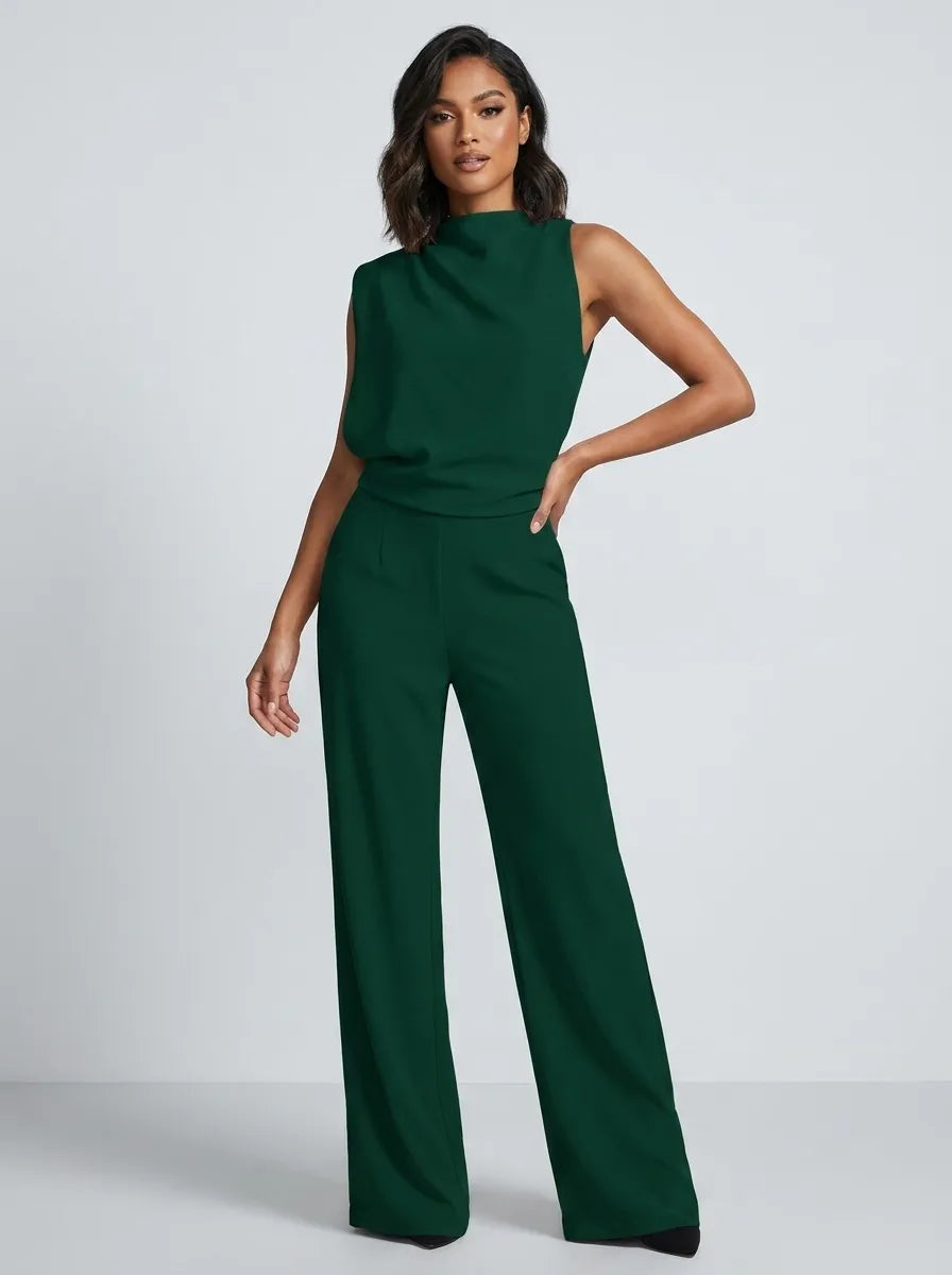 Damen-Jumpsuit mit Stehkragen, weitem Bein und Taschen