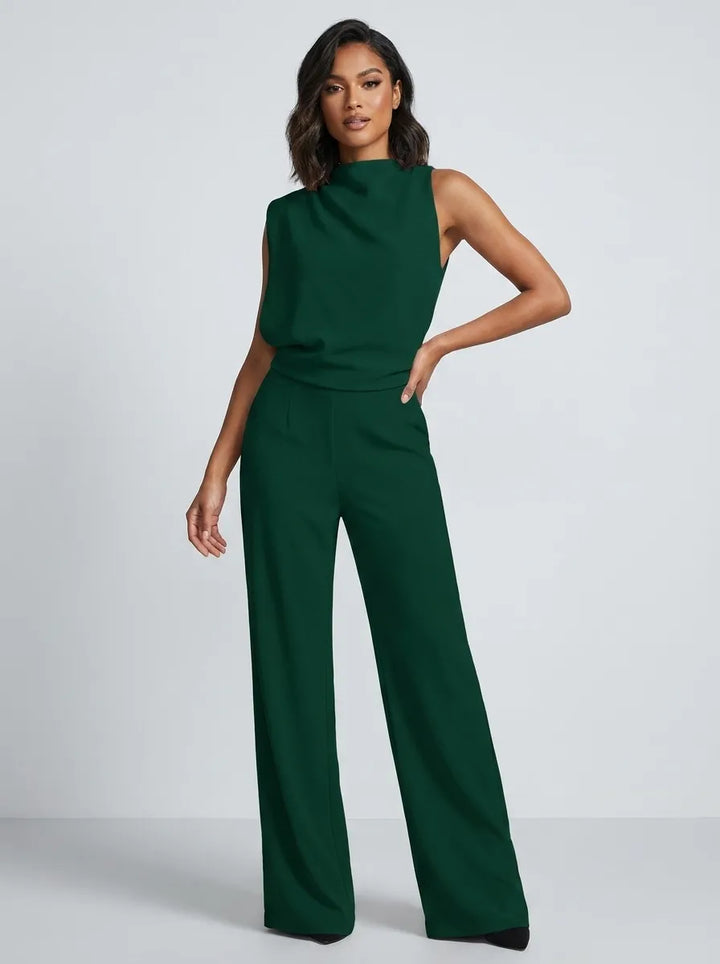 Damen-Jumpsuit mit Stehkragen, weitem Bein und Taschen