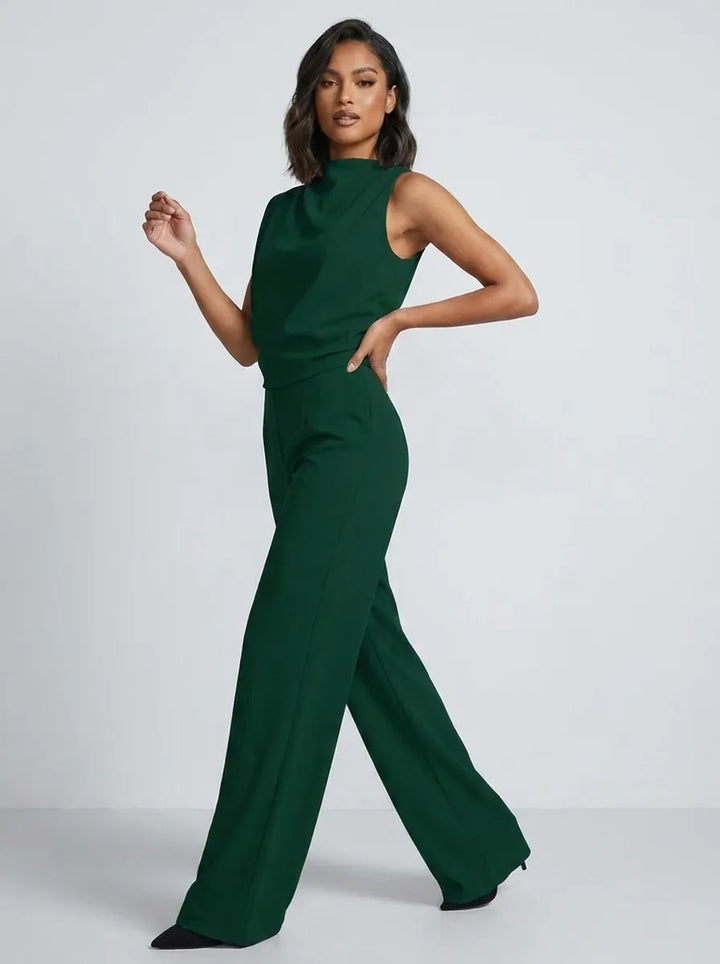 Damen-Jumpsuit mit Stehkragen, weitem Bein und Taschen