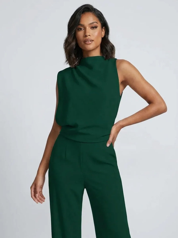 Damen-Jumpsuit mit Stehkragen, weitem Bein und Taschen
