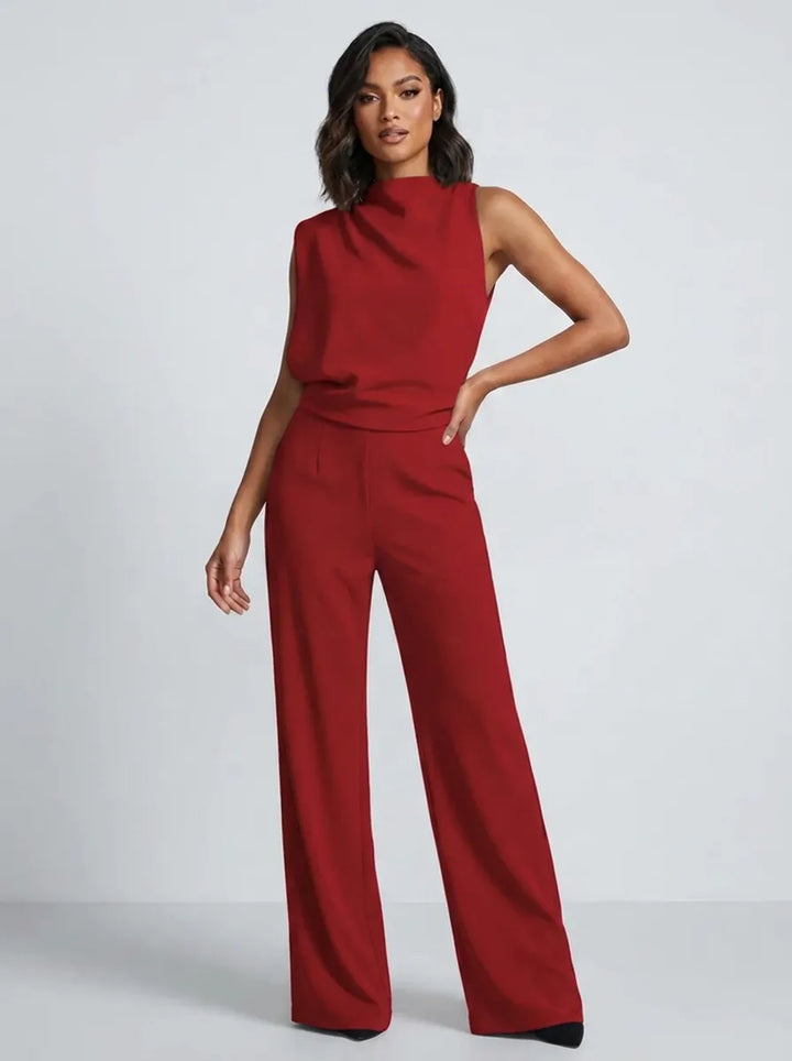 Damen-Jumpsuit mit Stehkragen, weitem Bein und Taschen