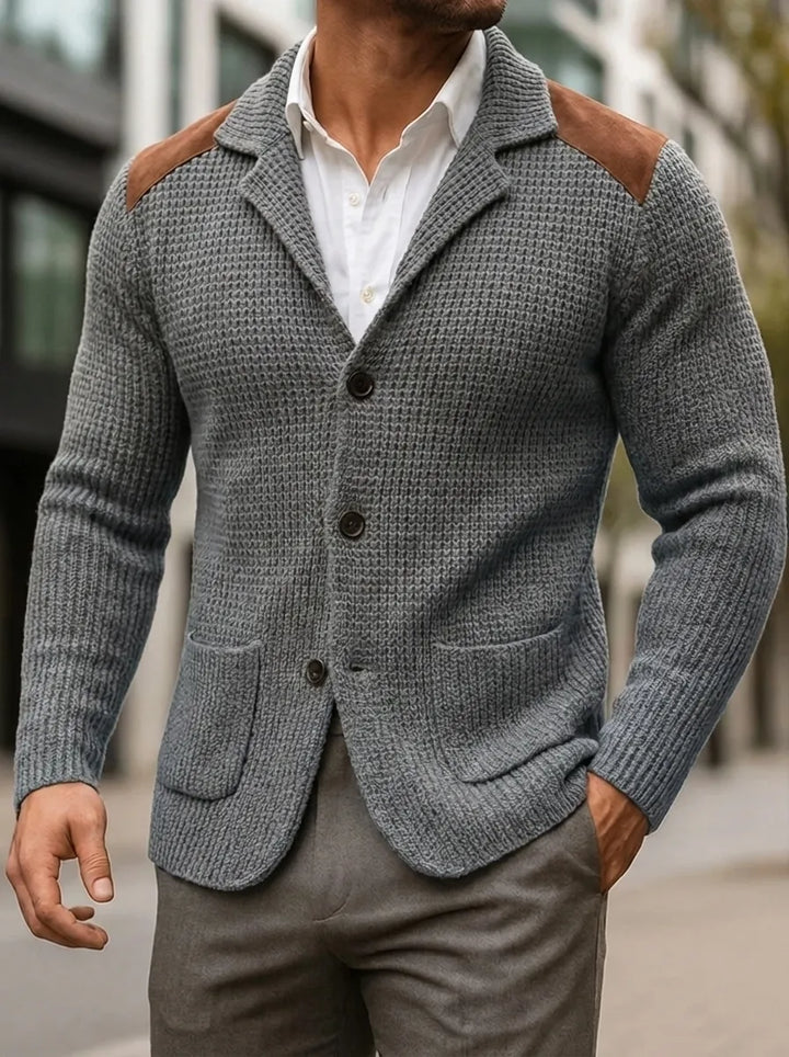 Silvoro | Stricktextur Blaser für Herren mit V-Ausschnitt und langen Ärmeln