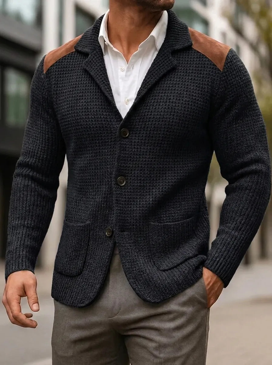 Silvoro | Stricktextur Blaser für Herren mit V-Ausschnitt und langen Ärmeln