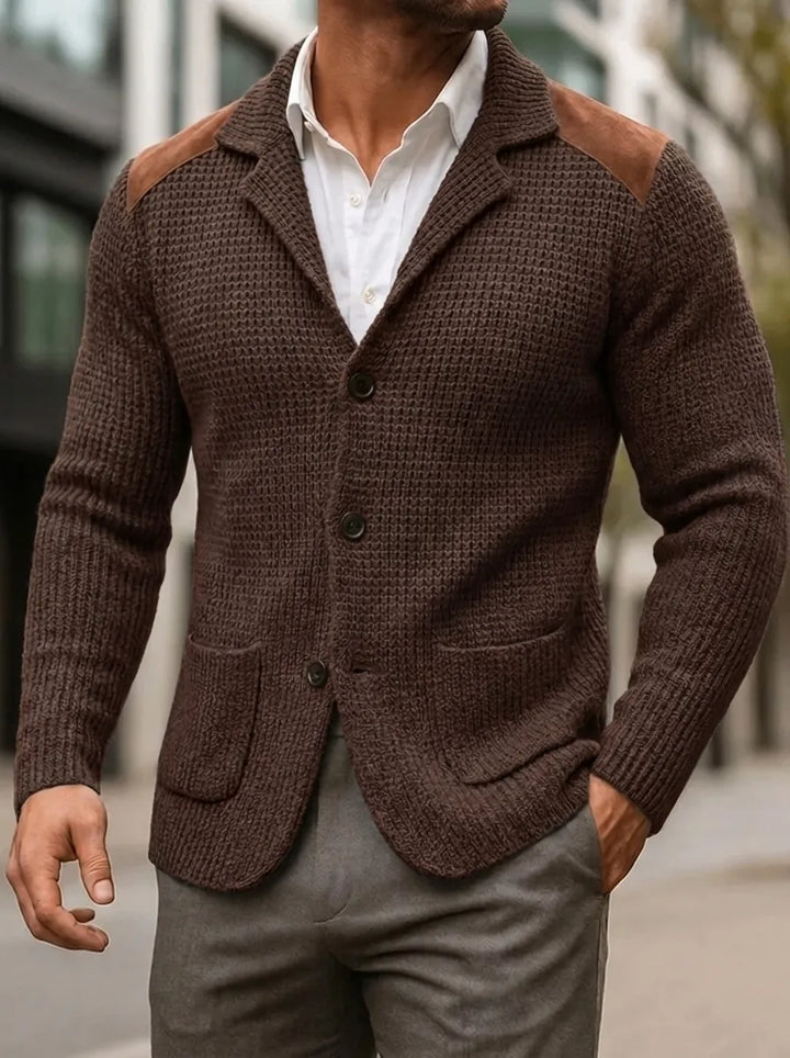 Silvoro | Stricktextur Blaser für Herren mit V-Ausschnitt und langen Ärmeln
