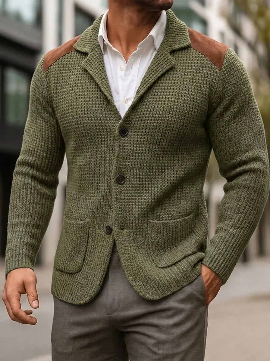 Silvoro | Stricktextur Blaser für Herren mit V-Ausschnitt und langen Ärmeln